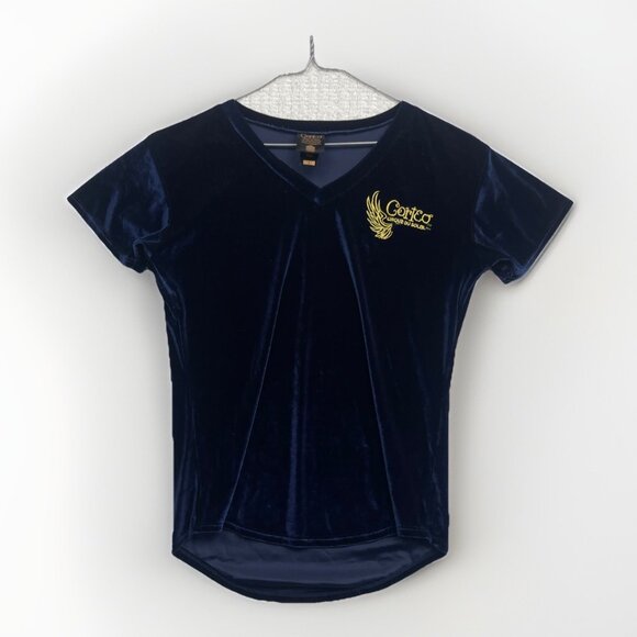 Rare Cirque du Soleil Corteo T-Shirt Women’s Sz L Dark Blue Velour Graphic Logo - Picture 1 of 14